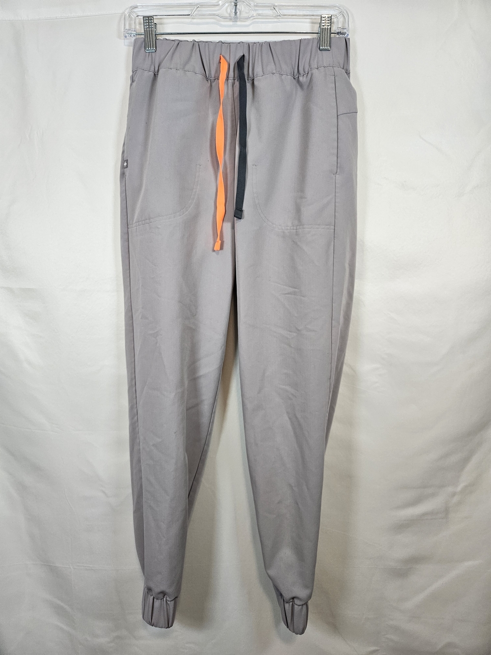 Figs Women's Light Gray Jogger Pants with Orange & Black Drawcords